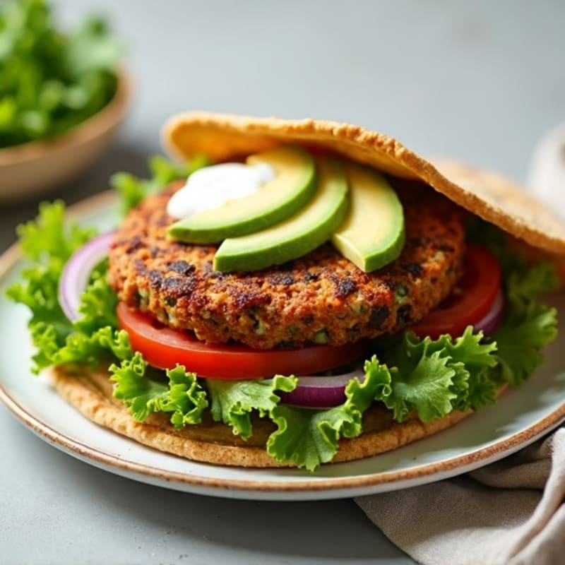 Loaded Veggie Burger Wrap with Fresh Greens and Creamy Avocado