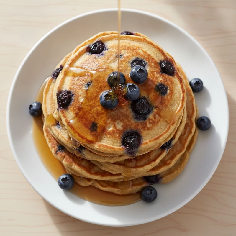 Blueberry Ricotta Pancakes with Maple Syrup