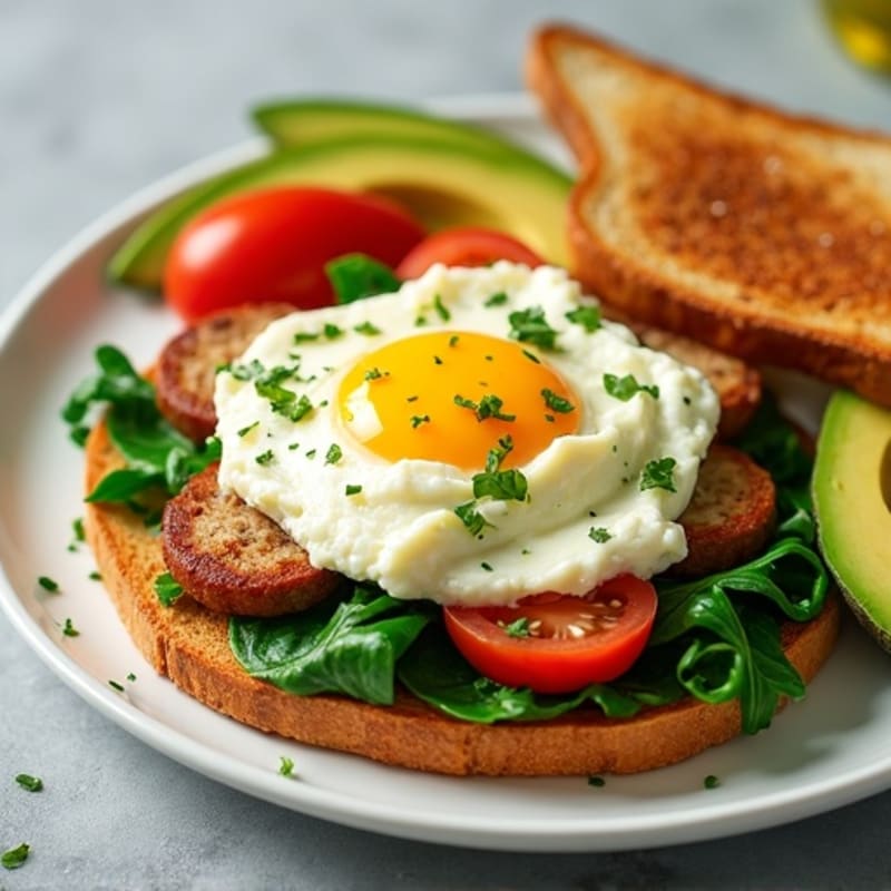 Egg White and Turkey Sausage Scramble with Cottage Cheese and Spinach