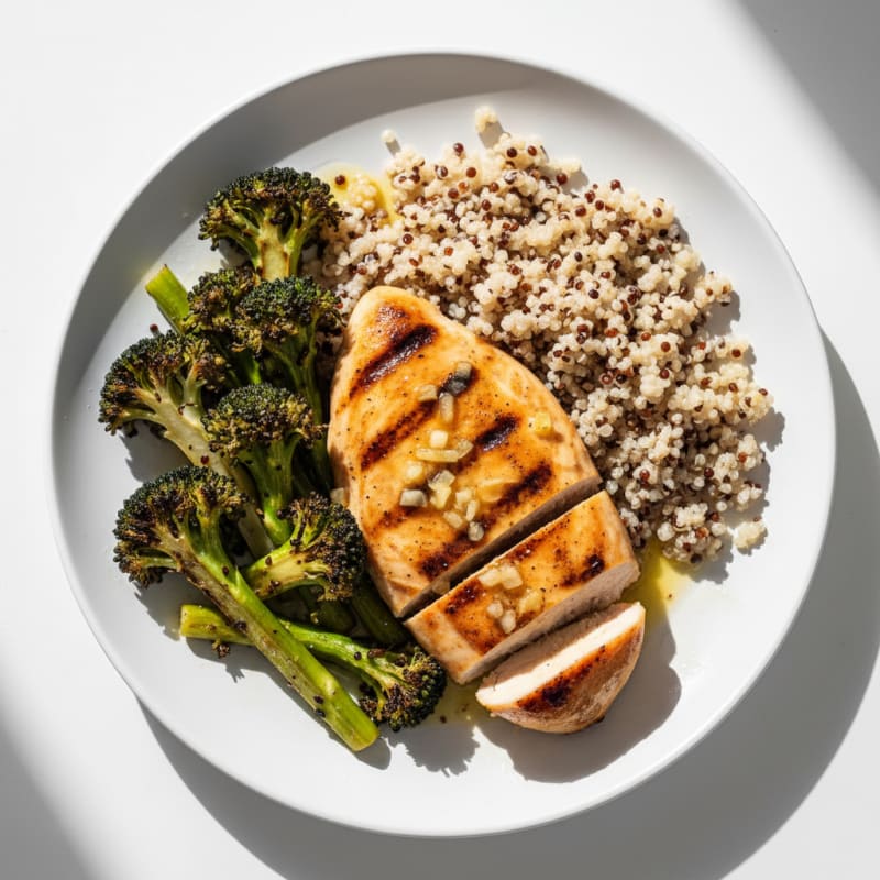 Grilled Chicken Breast with Quinoa and Roasted Broccoli