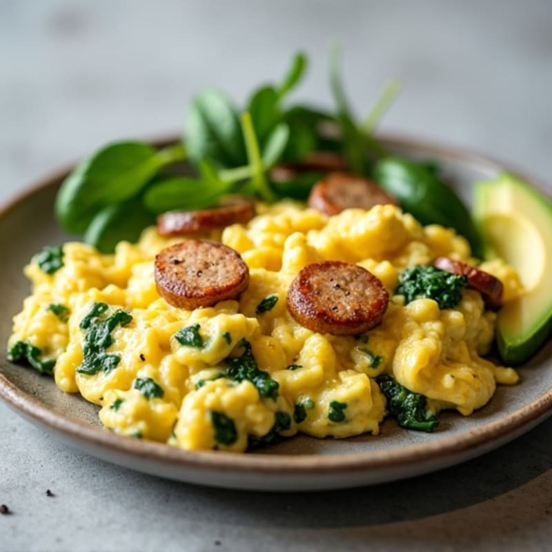 Egg White Scramble with Turkey Sausage and Spinach