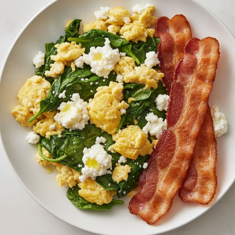 Cottage Cheese Scramble with Spinach and Turkey Bacon