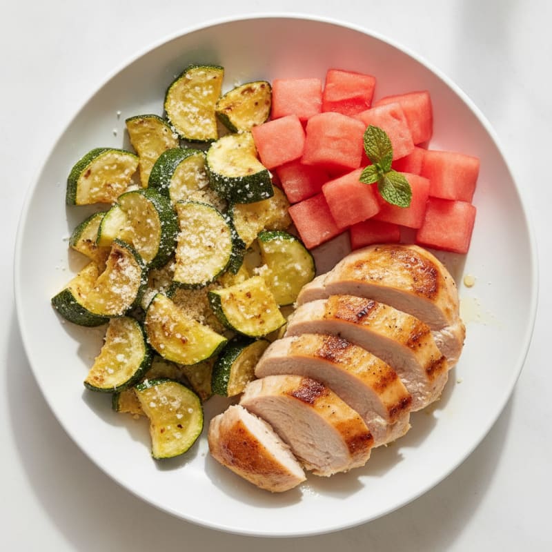 Seared Turkey Breast with Roasted Zucchini and Parmesan