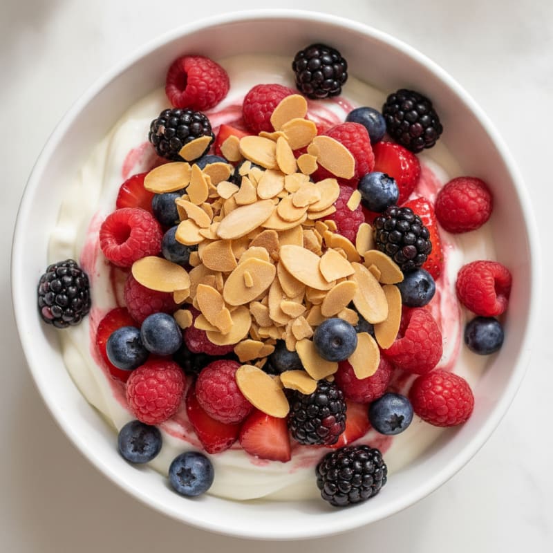 Greek Yogurt Protein Parfait with Mixed Berries and Almonds