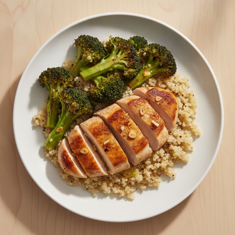 Seared Chicken Breast with Quinoa and Roasted Broccoli