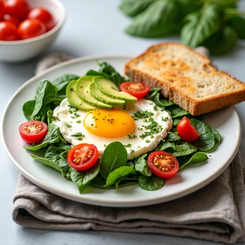 Egg White Spinach Scramble with Cottage Cheese, Cherry Tomatoes & Toast