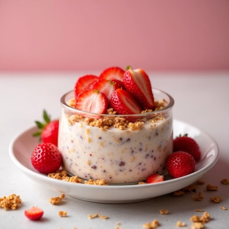 Creamy Strawberry Overnight Oats with Crumbled Almond Topping