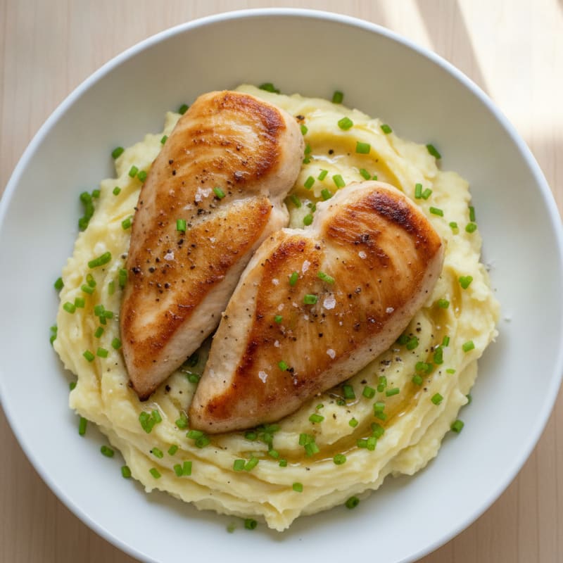 Buttery Garlic Mashed Potatoes with Seared Chicken