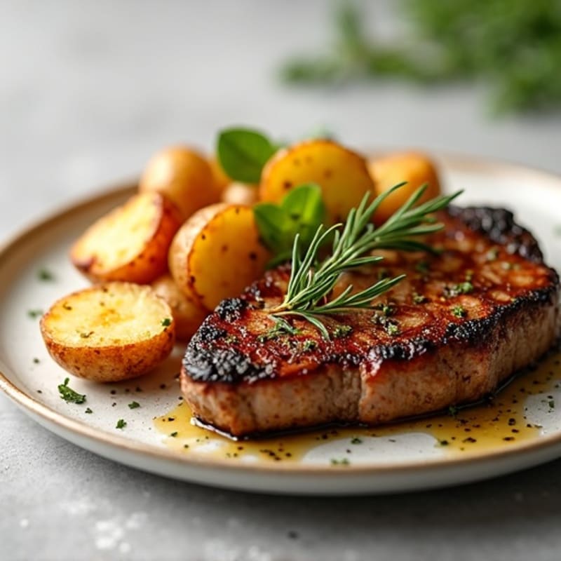 Pan-Seared Garlic Herb Steak with Crispy Roasted Potatoes
