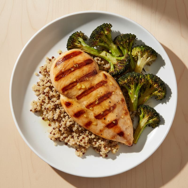 Grilled Chicken Breast with Roasted Broccoli and Quinoa