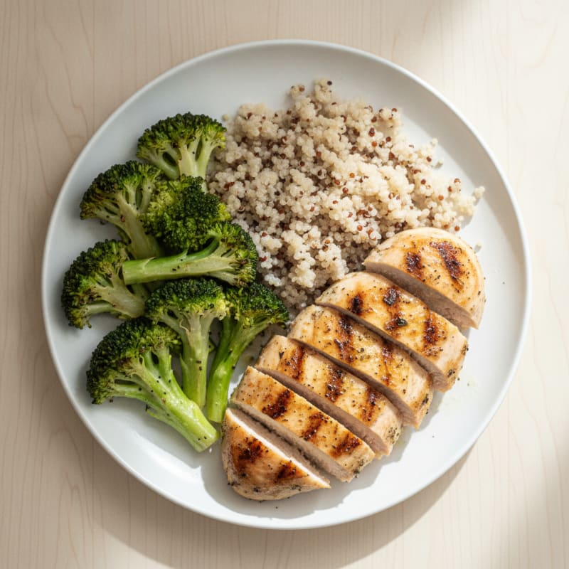 Grilled Chicken Breast with Quinoa and Roasted Broccoli