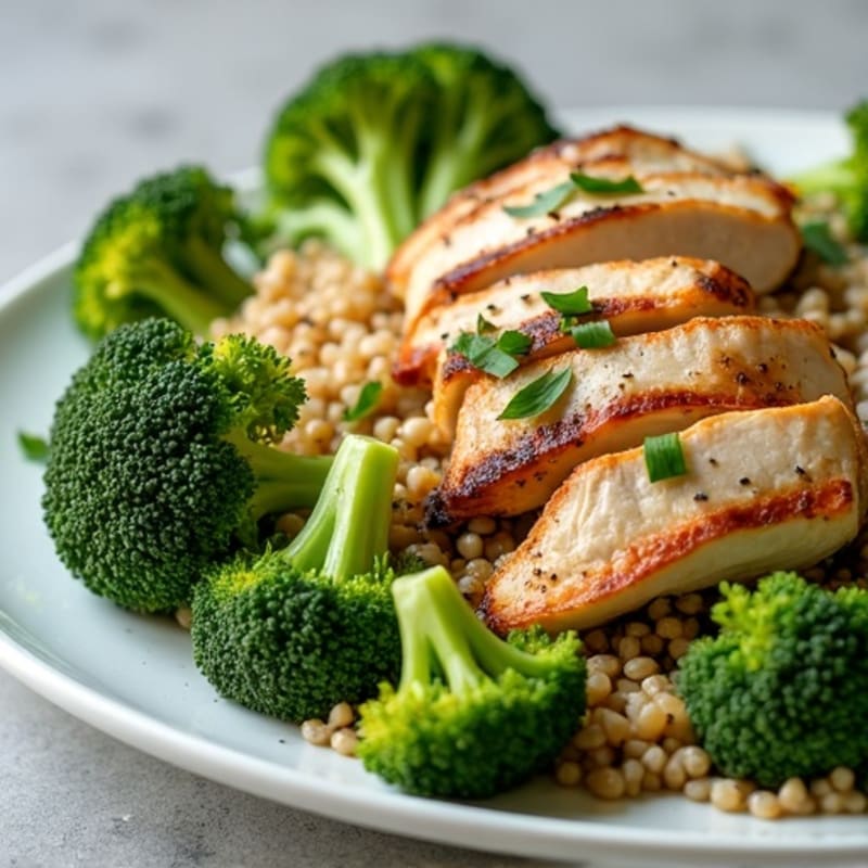 Grilled Chicken Quinoa Salad with Roasted Broccoli