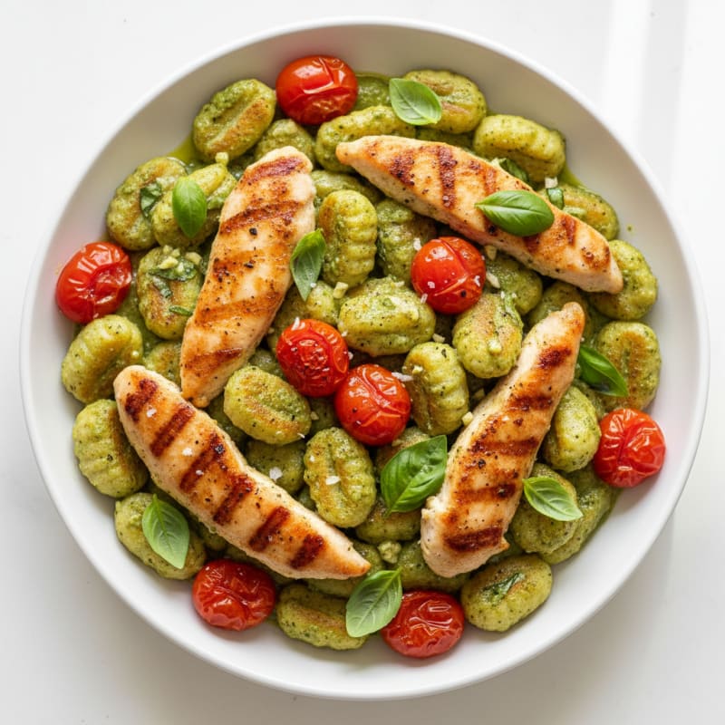 Creamy Pesto Gnocchi with Roasted Tomatoes