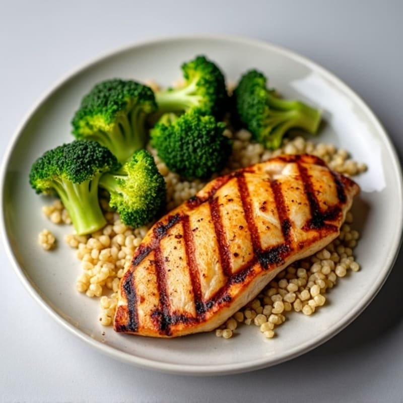 Grilled Chicken Breast with Steamed Broccoli and Quinoa