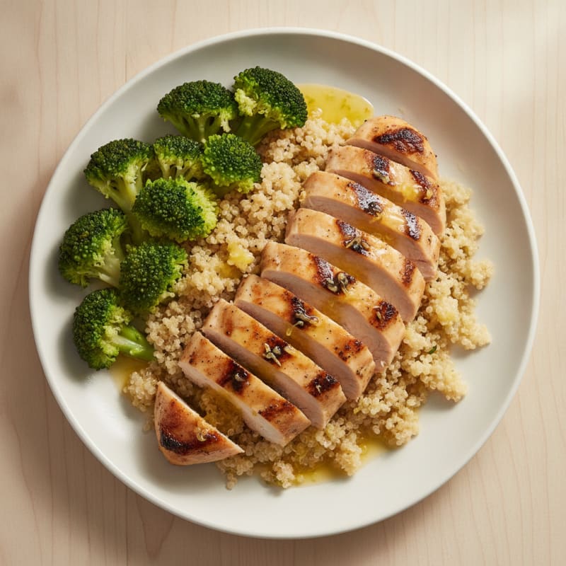 Grilled Chicken Breast with Quinoa and Steamed Broccoli