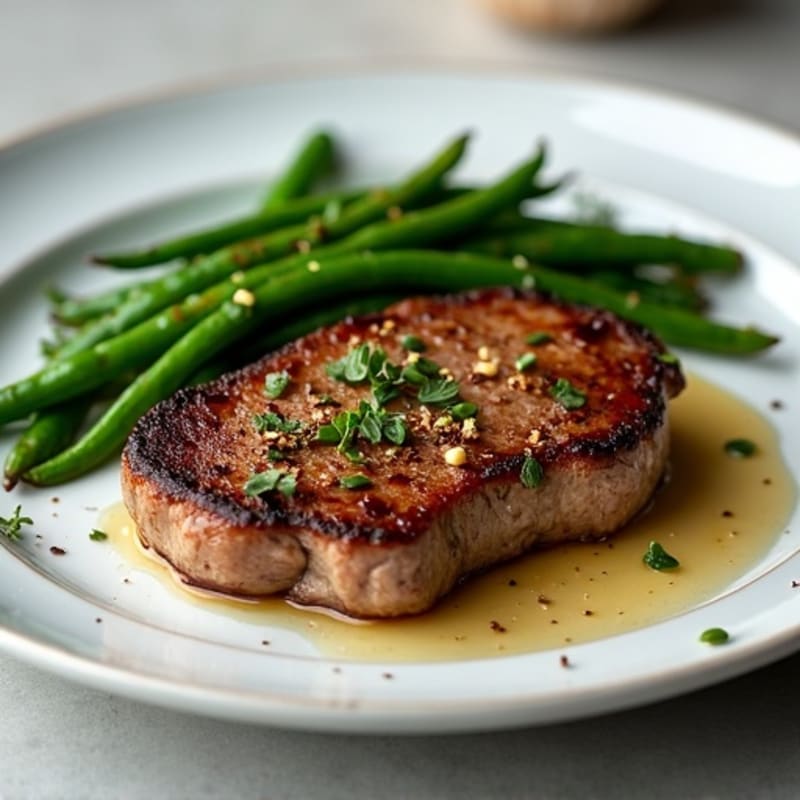 Tender Pan-Seared Steak with Roasted Green Beans