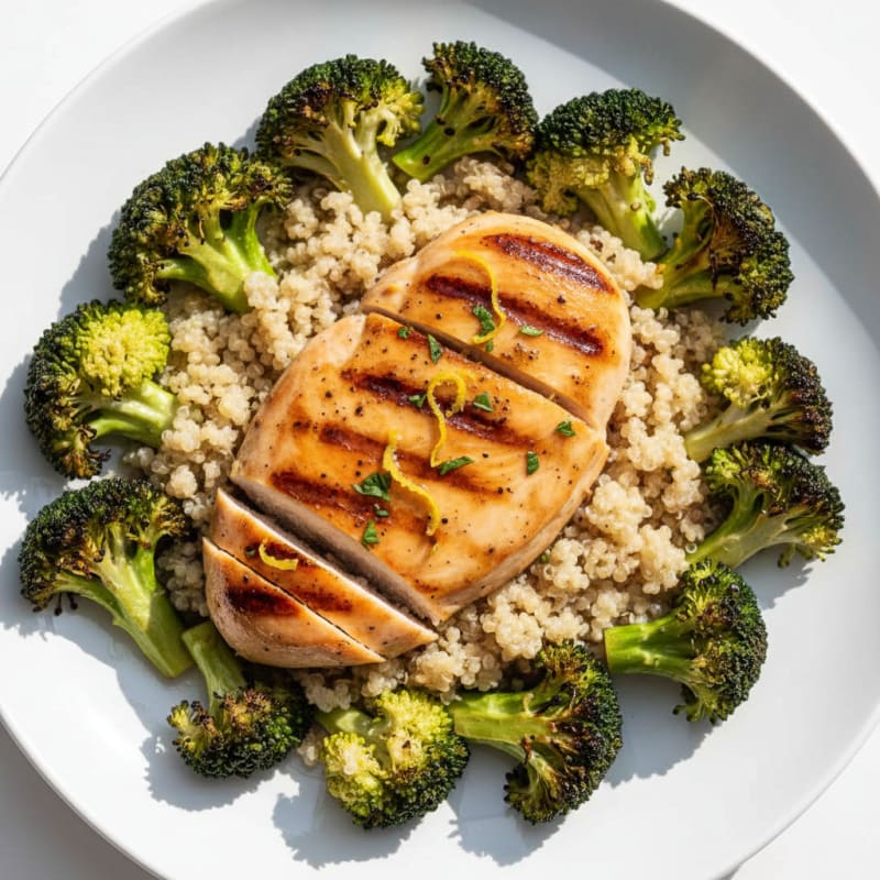 Grilled Chicken Breast with Quinoa and Roasted Broccoli
