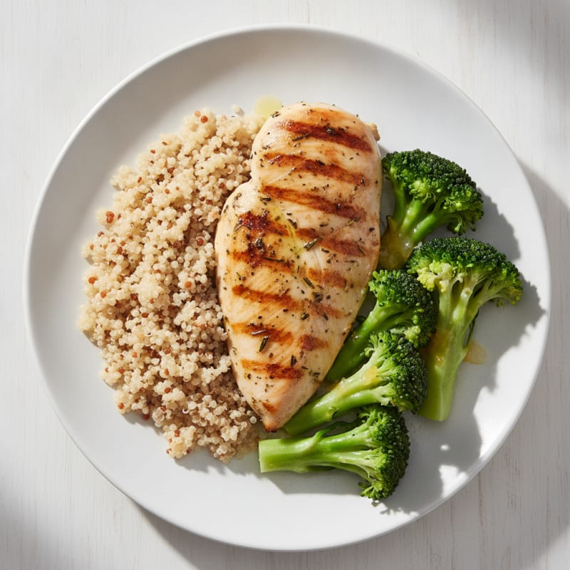 Grilled Chicken Breast with Quinoa and Steamed Broccoli