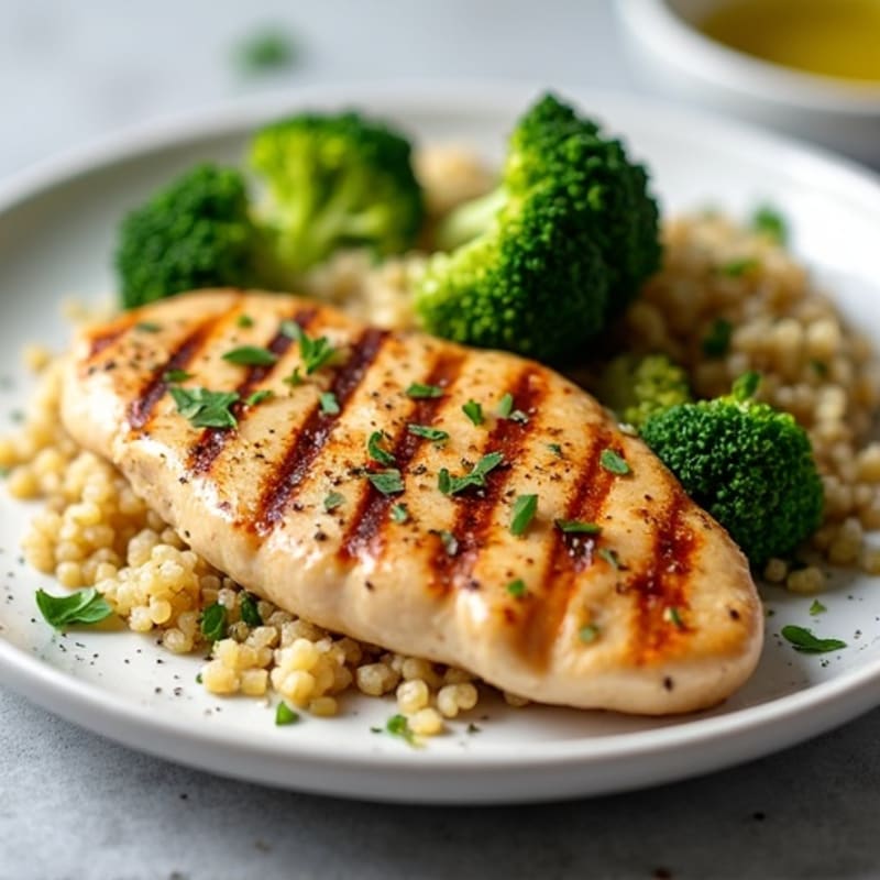 Grilled Chicken Breast with Quinoa and Roasted Broccoli