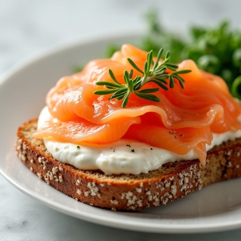 Smoked Salmon with Creamy Chive Spread on Crispy Whole Grain Toast