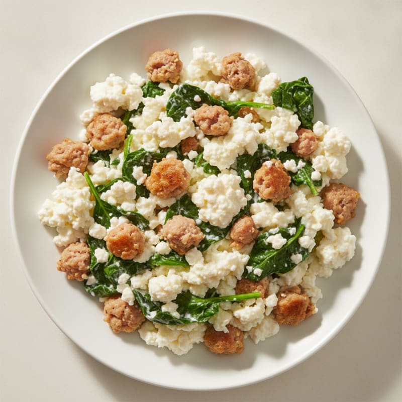 Egg White Scramble with Turkey Sausage and Cottage Cheese