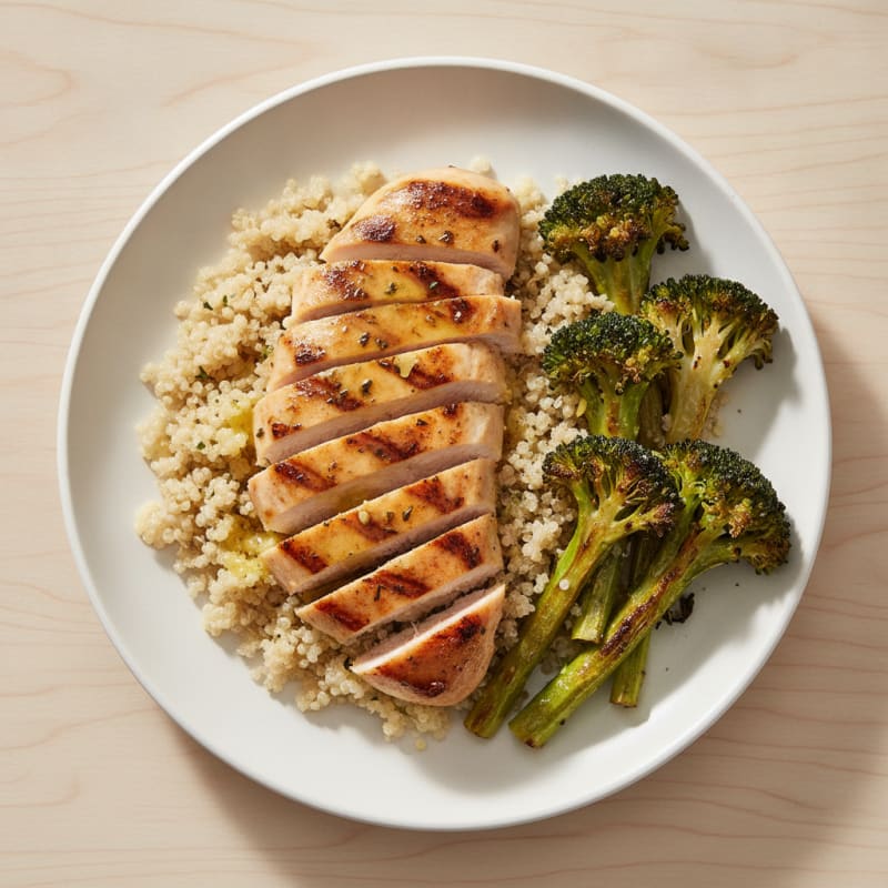 Grilled Chicken Breast with Quinoa and Roasted Broccoli