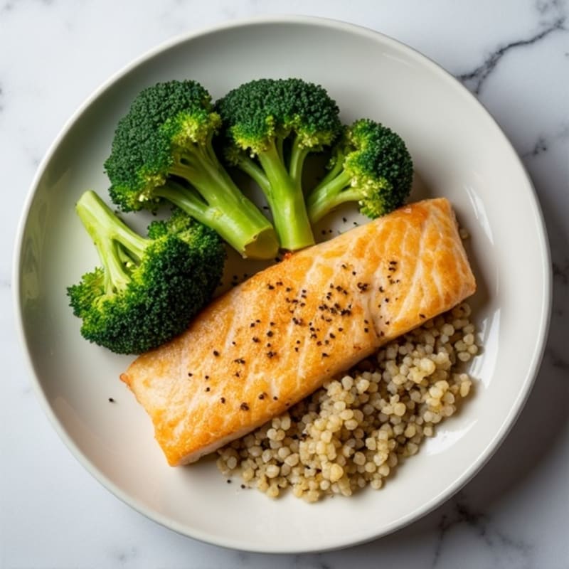 Seared Fish Fillet with Steamed Broccoli and Quinoa