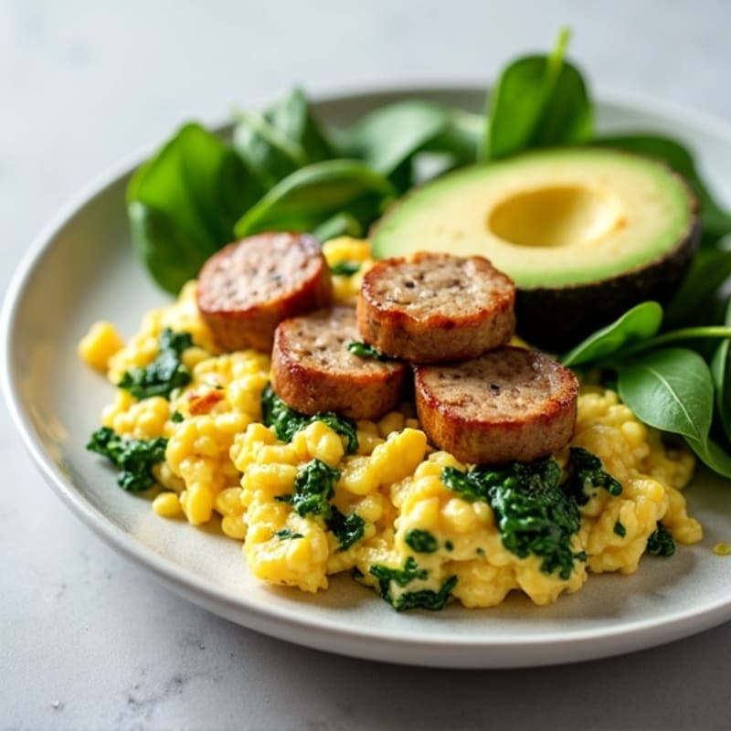 Egg White Spinach Scramble with Turkey Sausage