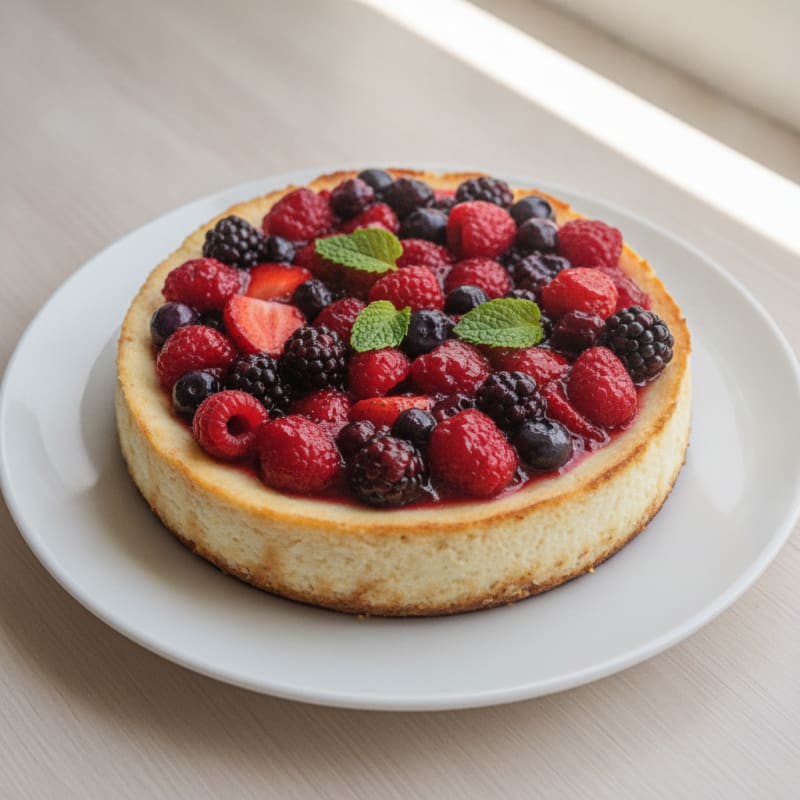 Greek Yogurt Protein Cheesecake with Mixed Berries