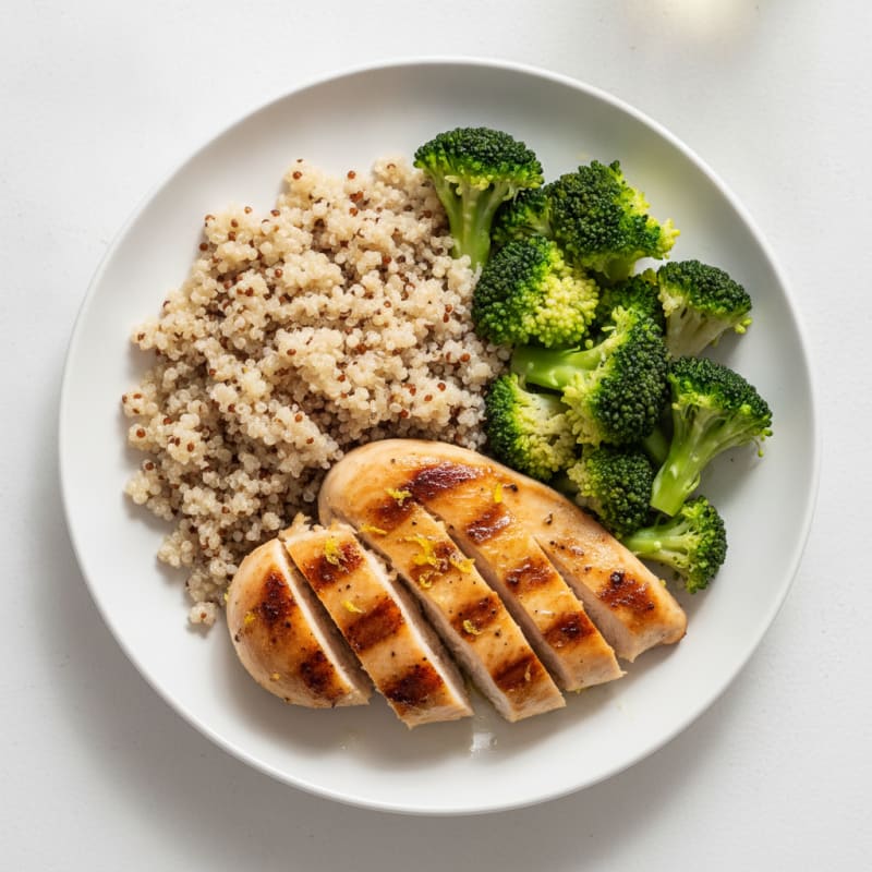 Grilled Chicken Breast with Quinoa and Steamed Broccoli