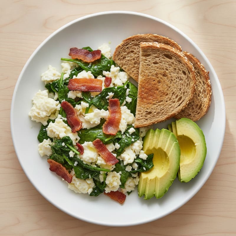 Egg White Scramble with Spinach and Turkey Bacon