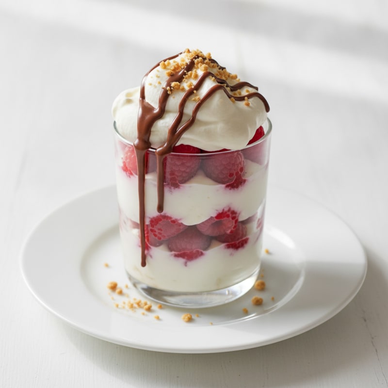 Berry Protein Parfait with Whipped Cream and Nutella Drizzle