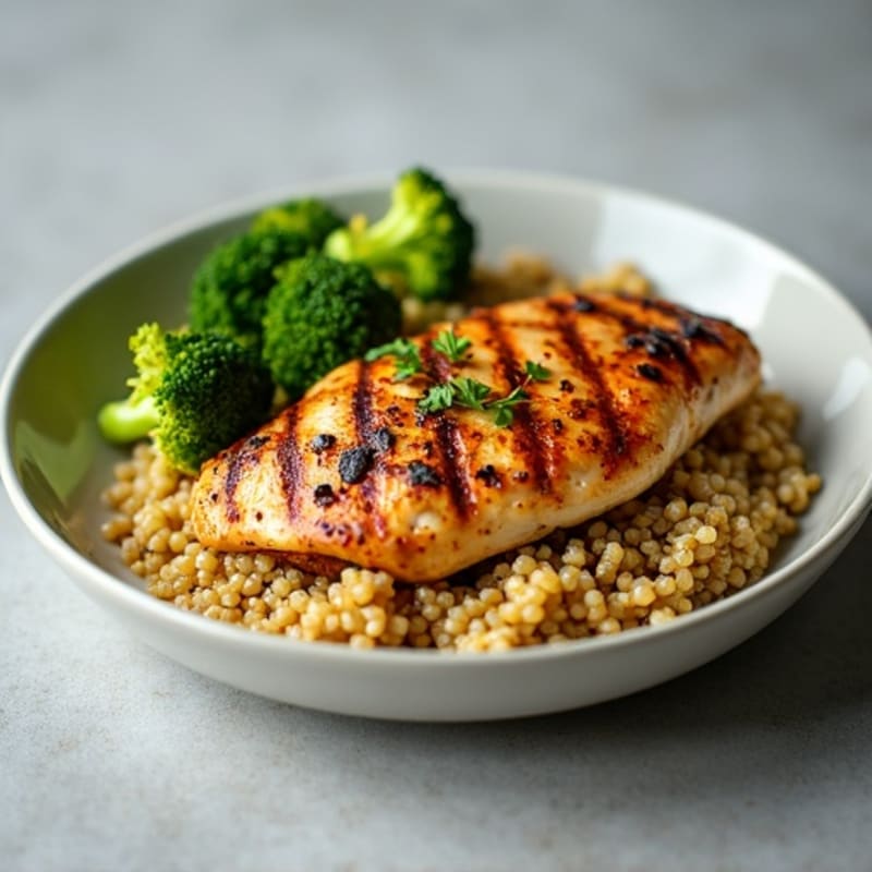Grilled Chicken Breast with Quinoa and Roasted Broccoli