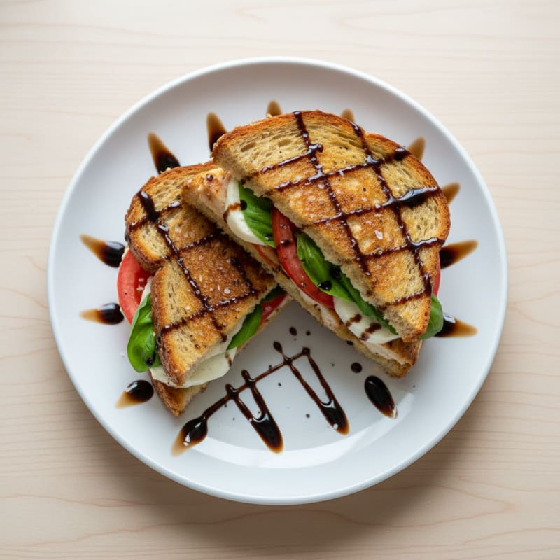 Golden Grilled Caprese Sandwich with Balsamic Glaze