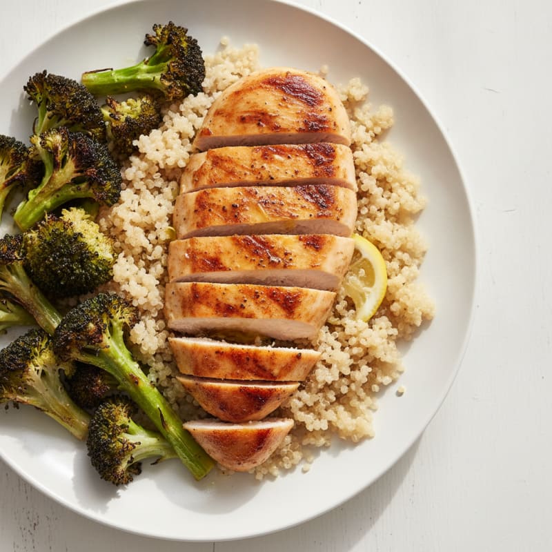 Grilled Chicken Breast with Quinoa and Roasted Broccoli