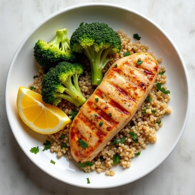 Grilled Chicken Breast with Quinoa and Roasted Broccoli