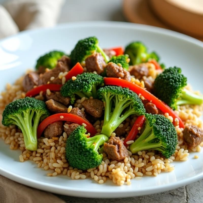 Lean Beef and Crispy Broccoli Stir-Fry with Brown Rice