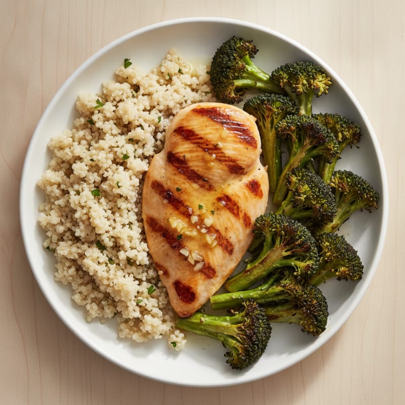 Grilled Chicken Breast with Quinoa and Roasted Broccoli