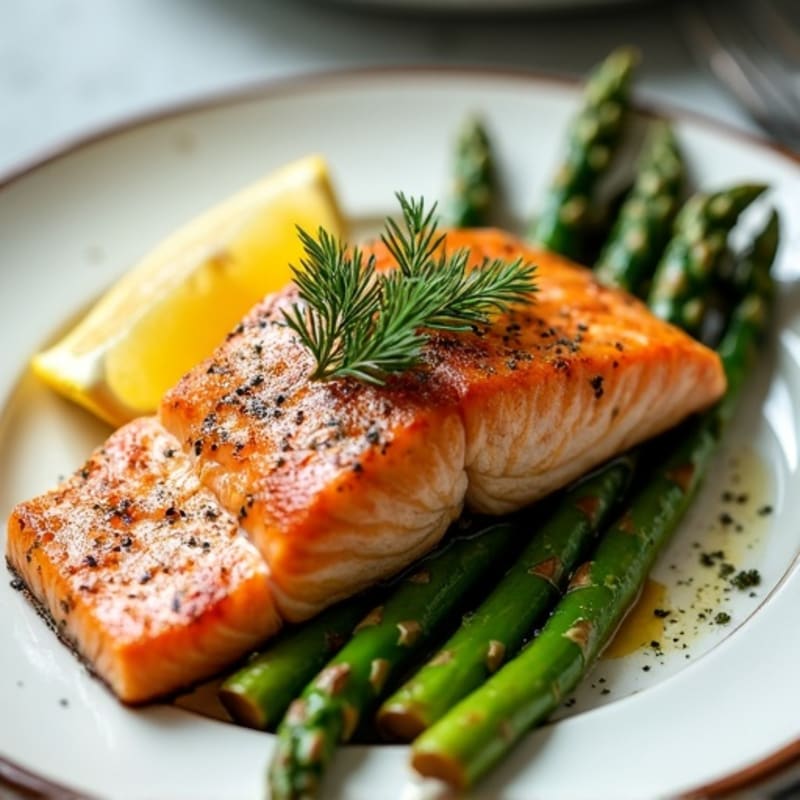 Crispy Pan-Seared Salmon with Lemon-Herb Roasted Asparagus
