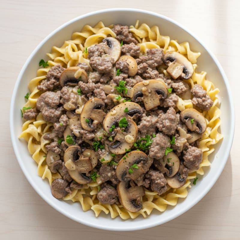 Creamy Mushroom Beef Stroganoff with Egg Noodles
