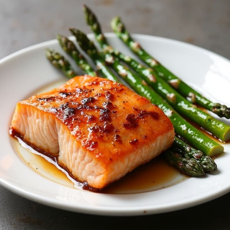 Crispy Teriyaki Glazed Salmon with Roasted Asparagus