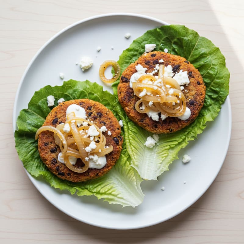 Crispy Black Bean Burgers with Caramelized Onions