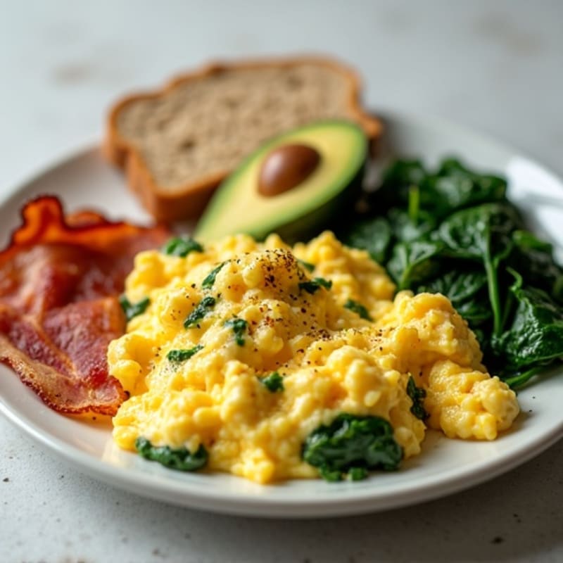 Scrambled Egg Whites with Sautéed Spinach and Turkey Bacon