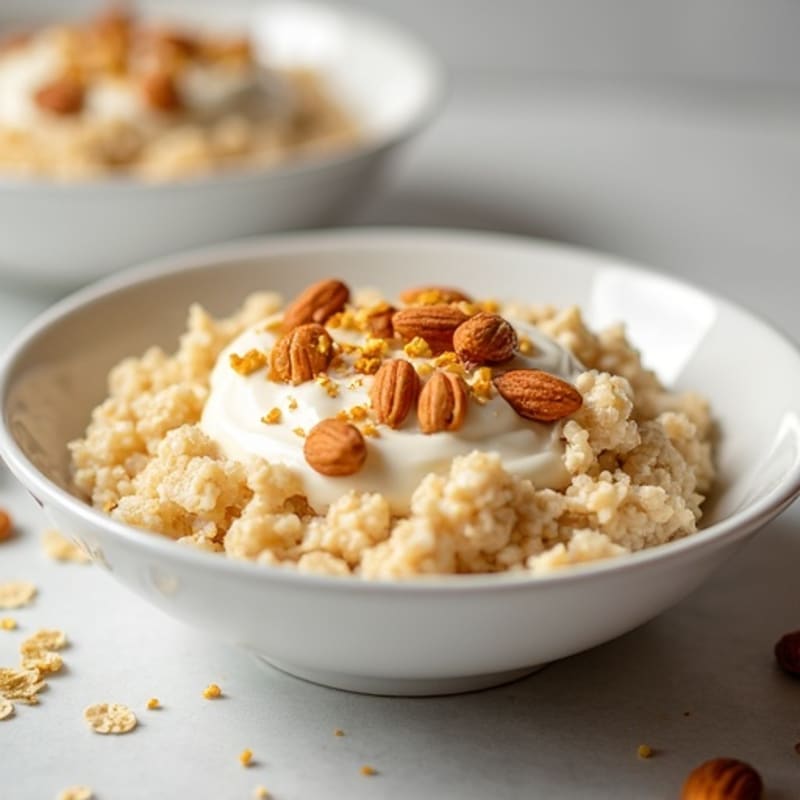 Creamy Oatmeal with Greek Yogurt and Chopped Almonds