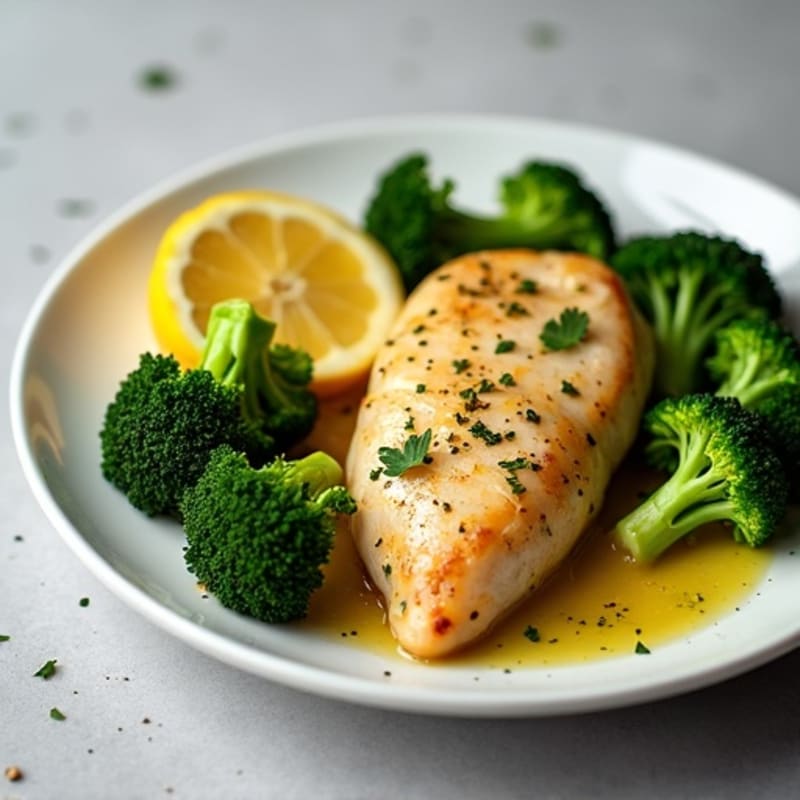 Lemon Garlic Pan-Seared Chicken with Roasted Broccoli
