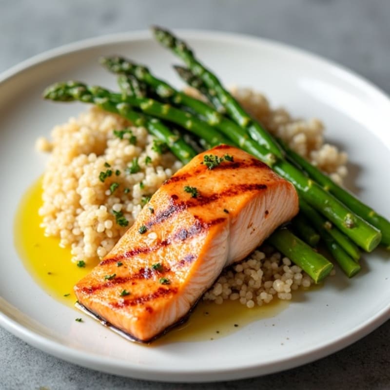 Seared Salmon with Steamed Asparagus and Quinoa