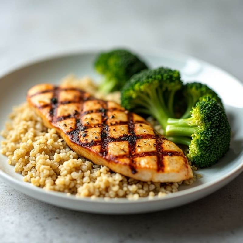 Grilled Chicken Breast with Quinoa and Roasted Broccoli