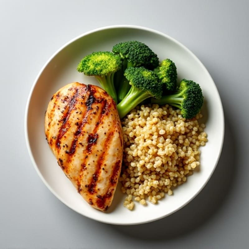 Grilled Chicken Breast with Roasted Broccoli and Quinoa