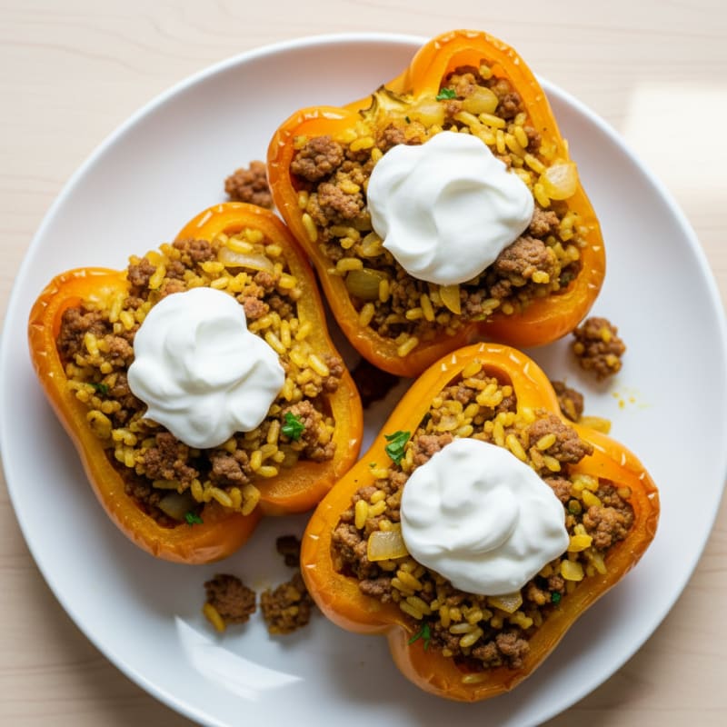 Golden Beef and Rice Stuffed Peppers
