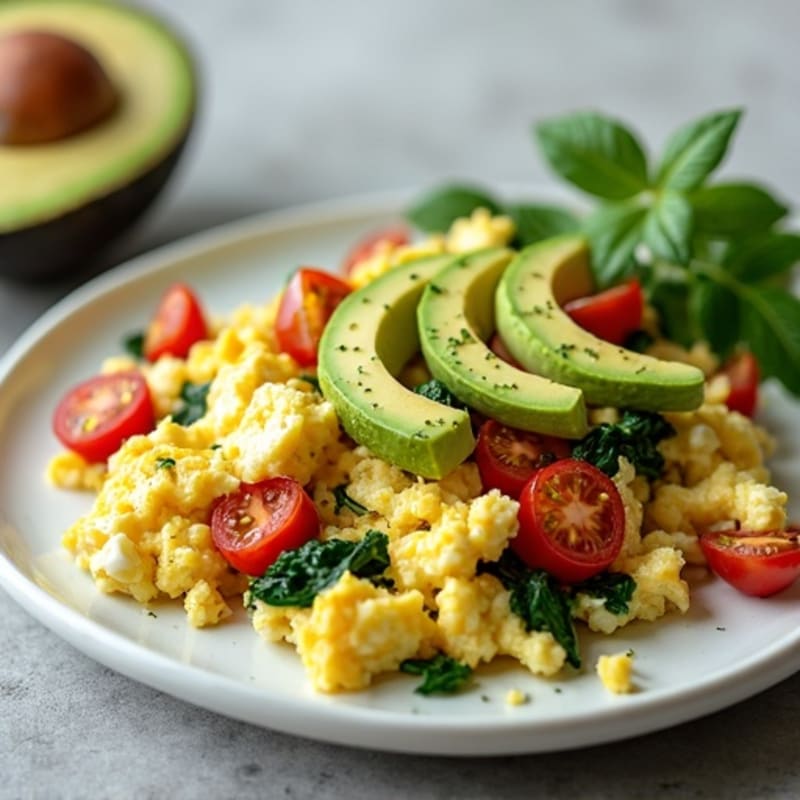 Egg White and Cottage Cheese Scramble with Spinach and Tomatoes